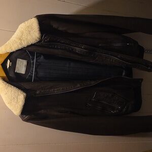 Soia & Kyo Brown Leather Jacket with Cream Shearling Collar